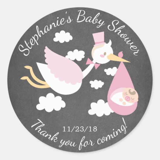 Sticker Baby shower Faveur Filles Stork (Devant)