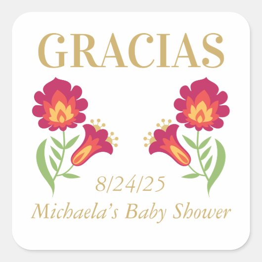 Sticker Baby shower Fiesta mexicain, Floral rouge (Devant)