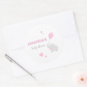 Sticker Baby shower fille Eléphant rose mignon (Enveloppe)