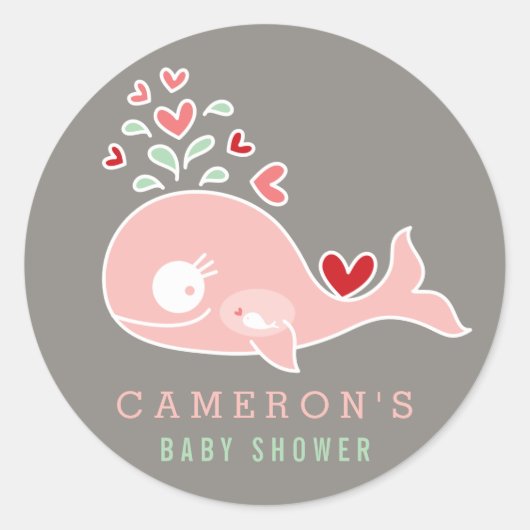 Sticker Baby shower fille maman rose baleine encei (Devant)