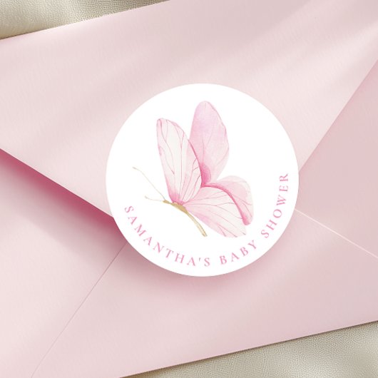 Sticker Baby shower fille papillon rose