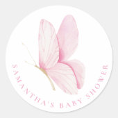 Sticker Baby shower fille papillon rose (Devant)