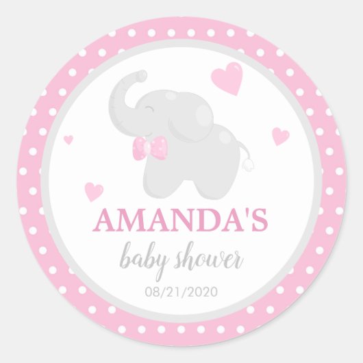 Sticker Baby shower fille Polka Dot Rose Elephant (Devant)