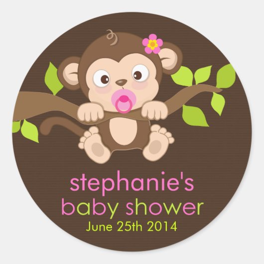 Sticker Baby shower fille singe mignonne (Devant)