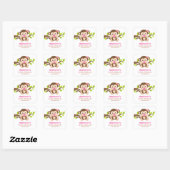 Sticker Baby shower fille singe mignonne (Feuille)
