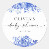 Sticker Baby shower Floral en Porcelaine Bleue (Devant)