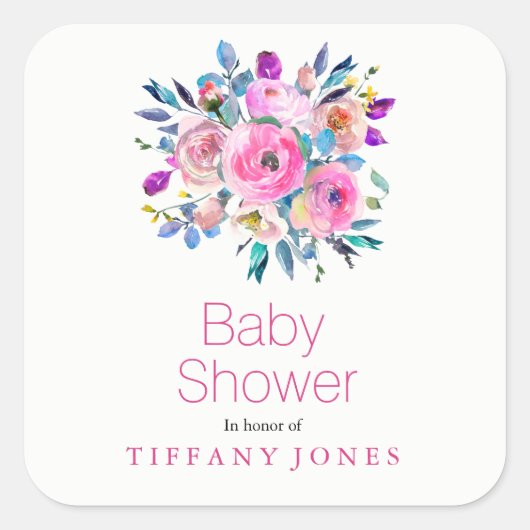 Sticker Baby shower floral rose moderne (Devant)