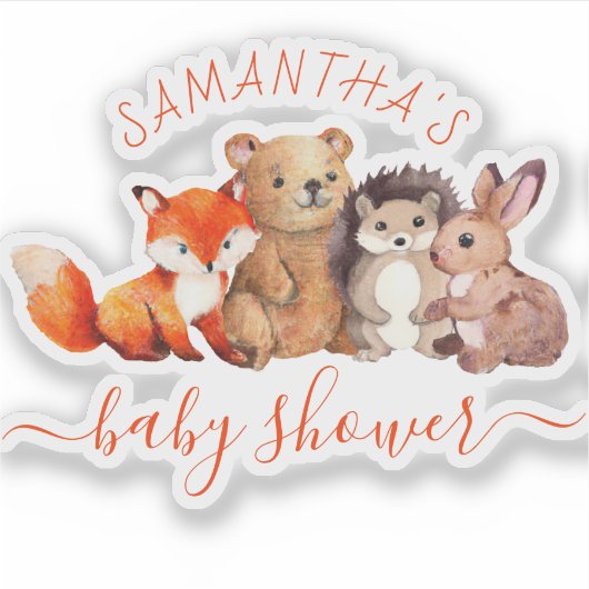 Sticker Baby Shower Forêt Animaux Mignons Écriture Rouge (Devant)