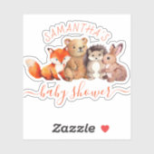 Sticker Baby Shower Forêt Animaux Mignons Écriture Rouge (Feuille)