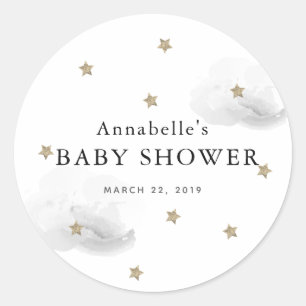 Sticker Baby shower Gold Stars & Grey Clouds