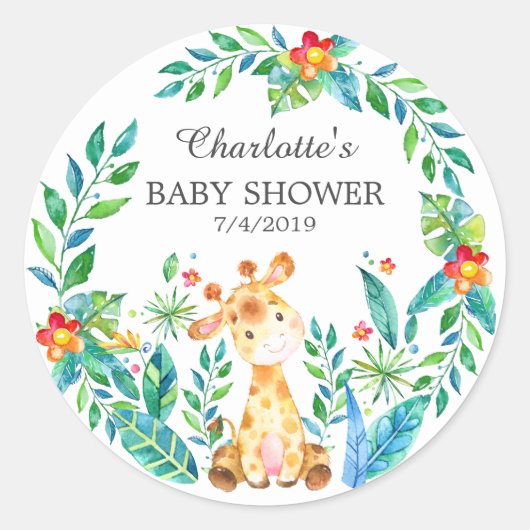 Sticker Baby shower Jungle Giraffe Merci Favoriser (Devant)
