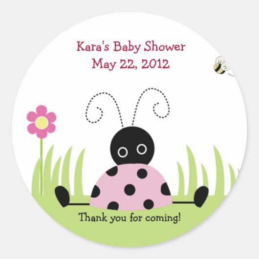 Sticker Baby shower Little Ladybug (rose) Favorise (Devant)