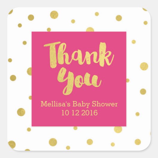 Sticker Baby shower Merci Or rose Favoriser (Devant)
