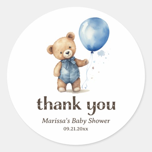 Sticker Baby shower Merci Teddy Bear Boy (Devant)