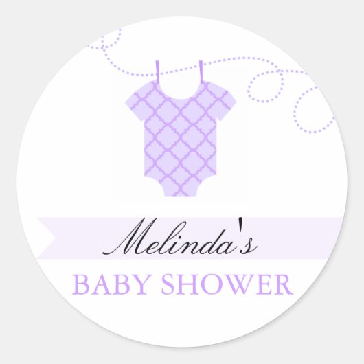 Sticker Baby shower moderne en tissu violet (Devant)