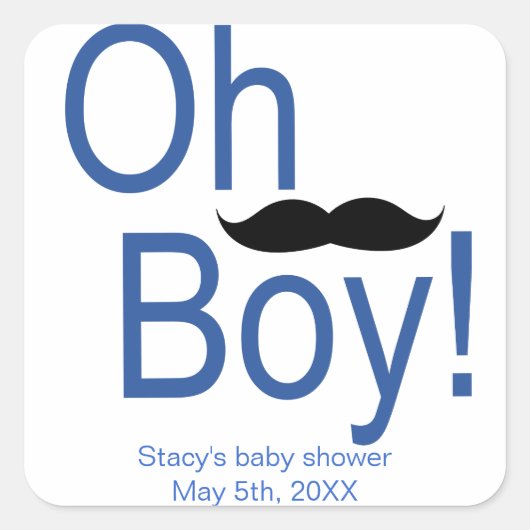 Sticker Baby shower Oh Boy Mustache (Devant)