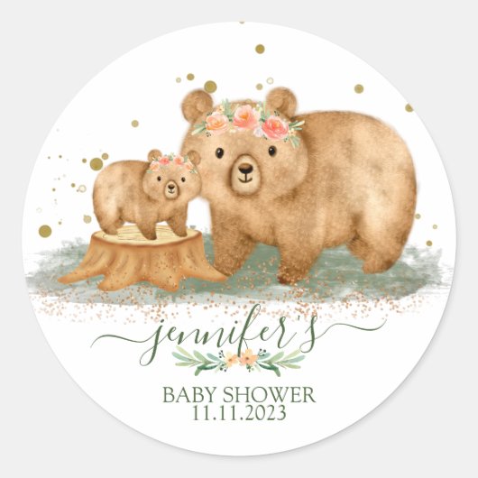 Sticker Baby shower Ours Woodland | Favori d'événe (Devant)
