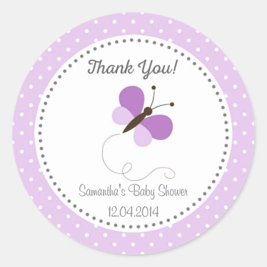 Sticker Baby shower papillon violet (Devant)
