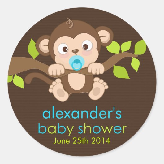 Sticker Baby shower petit singe mignon (Devant)