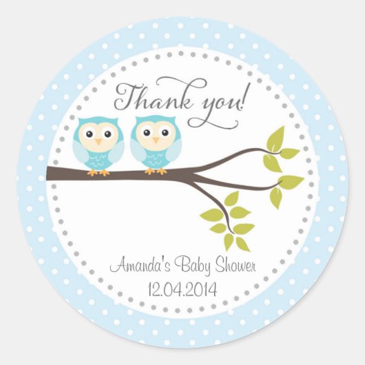 Sticker Baby shower pour bébé jumeaux Boys Owls (Devant)