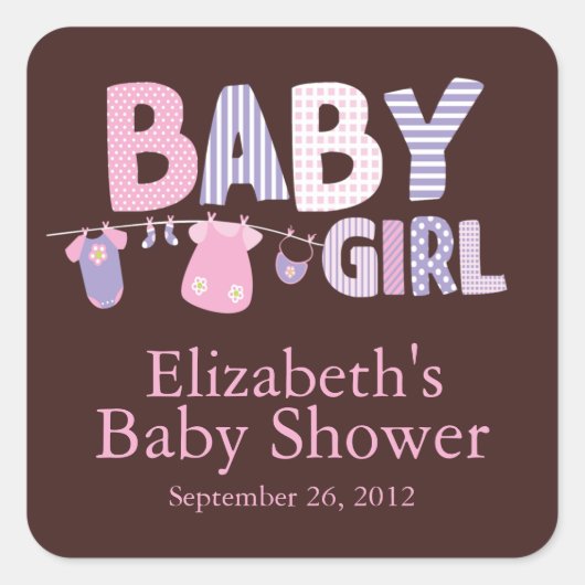 Sticker Baby shower pour fille de ligne de linge m (Devant)