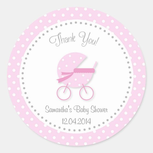 Sticker Baby shower poussette rose (Devant)