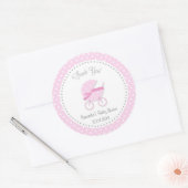 Sticker Baby shower poussette rose (Enveloppe)