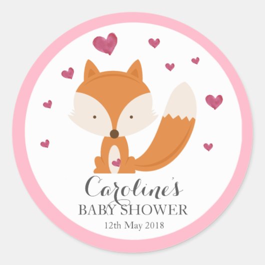Sticker Baby shower rose Fox Love (Devant)