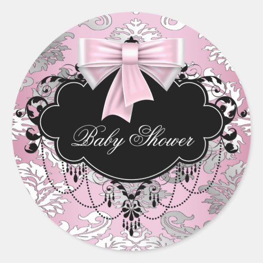 Sticker Baby shower rose noir Damask rose (Devant)