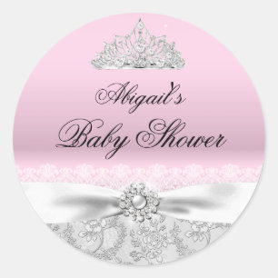 Sticker Baby shower rose Princesse Tiara & Bow