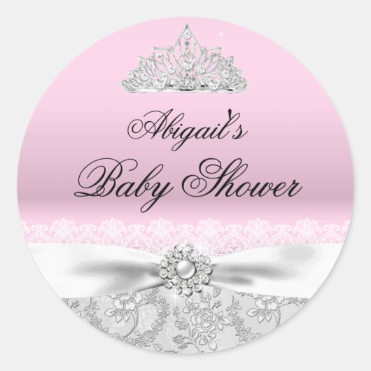 Sticker Baby shower rose Princesse Tiara & Bow (Devant)