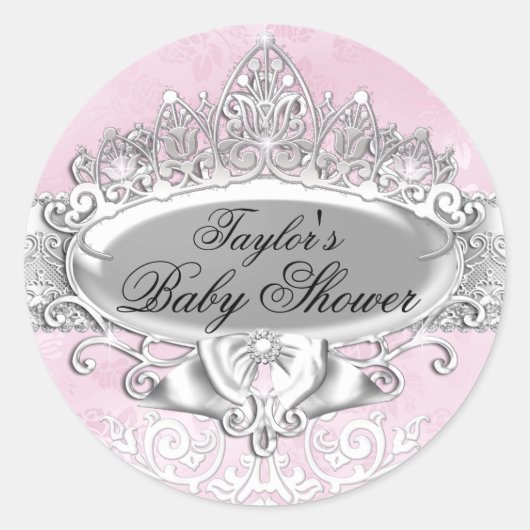 Sticker Baby shower rose Tiara & Damask (Devant)