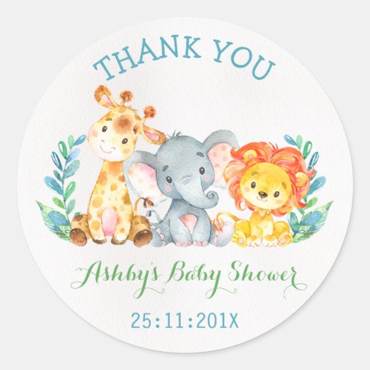 Sticker Baby shower Safari Animaux Aquarelle (Devant)
