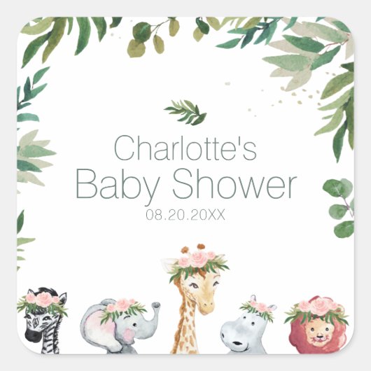 Sticker Baby shower Safari Aquarelle Jungle (Devant)