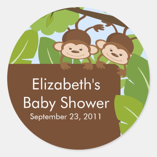 Sticker Baby shower Safari TwinsBaby Monkey Jungle (Devant)