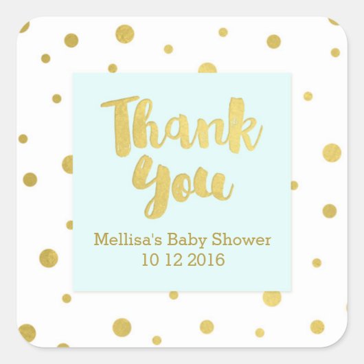 Sticker Baby shower Sky Blue Gold Merci Favoriser (Devant)