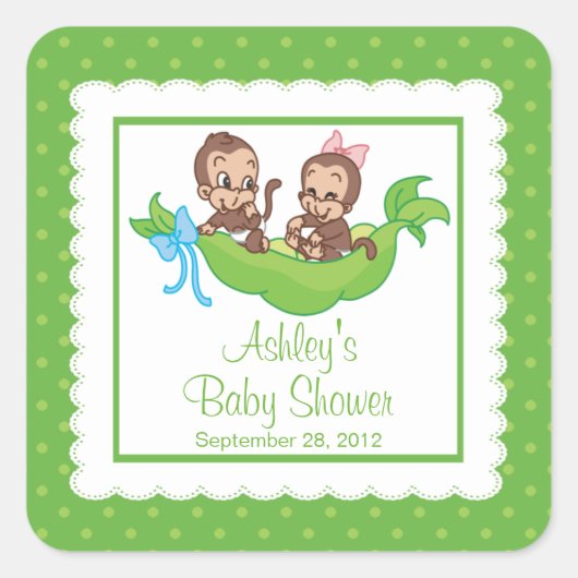 Sticker Baby shower Sweet Little Monkey Twins (Devant)