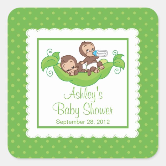 Sticker Baby shower Sweet Little Monkey Twins (Devant)