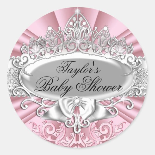 Sticker Baby shower Tiara & Damask rose (Devant)