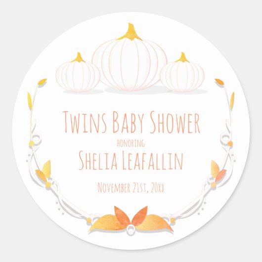 Sticker Baby shower Twins Automne Citrouille blanc (Devant)