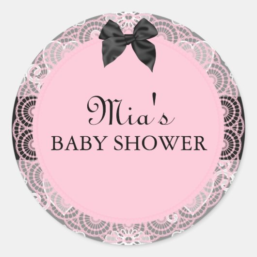 Sticker Baby shower Vintage rose et gris (Devant)