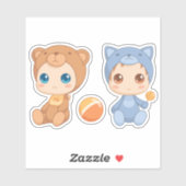 Sticker Baby Twins Bear Chat Jumpsuit (Feuille)