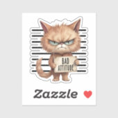 Sticker Bad Attitude Chat Mugshot - Drôle Feline Design (Feuille)