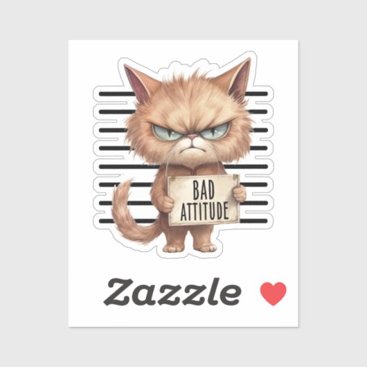 Sticker Bad Attitude Chat Mugshot - Drôle Feline Design (Feuille)
