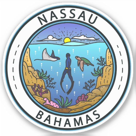 Sticker Badge de plongée Nassau Bahamas (Devant)