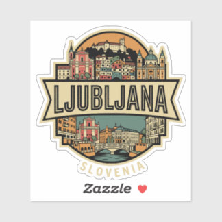 Sticker Badge de voyage vintage sur la skyline de Ljubljan