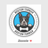 Sticker Badge d'illustration de Boston Terrier Peeking (Feuille)