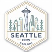 Sticker Badge Hexagonal Minimal de la Vue de Seattle PNW (Devant)