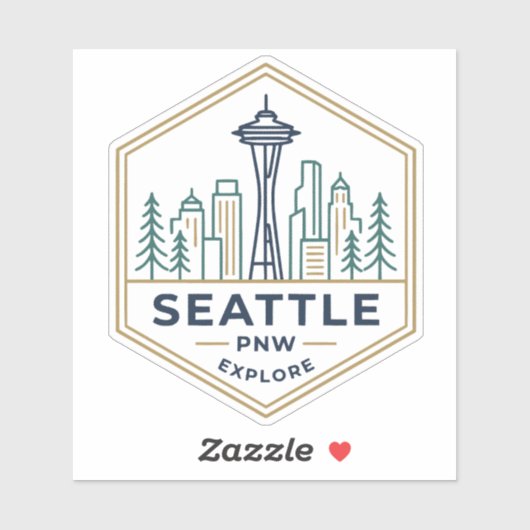 Sticker Badge Hexagonal Minimal de la Vue de Seattle PNW (Feuille)