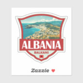 Sticker Badge rétro Illustration Albanie (Feuille)